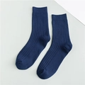 Men's navy blue ribbed crew socks in breathable cotton blend, classic minimalist style - One Size / Navy Blue