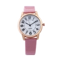 Fashion women's quartz watch with rose gold case, white dial and pink leather strap - Pink