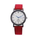 Minimalist quartz watch with red suede strap, black case, white dial, and blue hands - Red