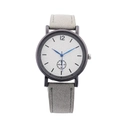 Minimalist watch with grey matte leather strap, black case, and blue hands - Gray