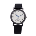 Fashionable unisex watch featuring a gunmetal case, matte white dial, and black leather strap - Black