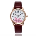 Fashion women's quartz watch with burgundy patent leather strap and rose gold floral dial - Dark Red