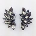 Vintage cluster earrings with marquise dark grey stones and rhinestones in gunmetal finish - Transparent Black