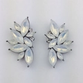 Marquise cut milky white gemstone earrings with rhinestones in gunmetal grey finish - White Opal