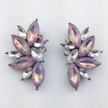 Exaggerated cluster stud earrings with lavender purple marquise gems and rhinestones - Light Purple Opal White