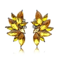 Vintage style fan-shaped earrings with amber yellow gemstones and black metal finish - Transparent Yellow