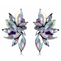 Western style leaf cluster earrings with iridescent crystals and black alloy base - AB White