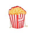 Creative popcorn bucket crossbody bag with red and white stripes and gold chain - Beige Floral / Red and White Striped