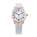 Montre quartz femme tendance avec boîtier or rose et bracelet en cuir gris élégant - Blanc