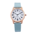 Women's quartz watch with rose gold case, white dial, and light blue glitter strap - Sky Blue