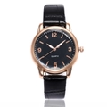 Montre à quartz minimaliste pour femme avec bracelet en cuir noir et boîtier or rose - Noir