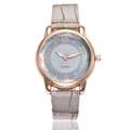 Minimalist quartz watch with rose gold case, grey crocodile-pattern leather strap and dial - Gray
