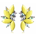 Fashion alloy leaf earrings with yellow marquise gemstones and iridescent rhinestones - Yellow
