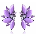 Elegant purple petal stud earrings featuring matte stones and sparkling crystals - Purple