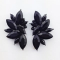 Chic black gemstone wing earrings in dark alloy finish with a symmetric leaf design - Solid Black
