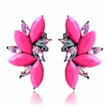 Fuchsia flower cluster earrings with matte resin petals and shimmering rhinestones - Rose Red
