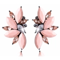 Pink gemstone wing earrings with champagne rhinestones in gunmetal finish - Pink