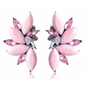 Pink marquise stone stud earrings with silver alloy base and crystal accents - Light Pink