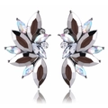 Western style fan-shaped drop earrings with brown and AB crystals on white background - Silver