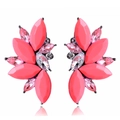 Exaggerated fashion wing earrings with pink gemstones and black metal setting - Watermelon red