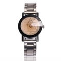 Unisex silver metal watch with black bezel and bronze sunray gear dial on white background - Women's White Dial