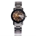 Compass gear pointer watch with gunmetal steel band and geometric deathly hallows symbol - Women's Black Dial