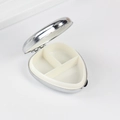 Silver round metal pill box with 3 compartments and a white plastic lining - Egg Shape 3-Grid