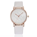 Elegant rose gold women's watch with white grid leather strap and quilted dial face - White