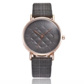 Women's rose gold quartz watch with dark grey grid pattern dial and thin strap - Gray