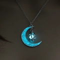 Lichtgevende maansikkel ketting met blauwe gloeiende steen in zilverlegering - Blauw-Groen Lichtgevend