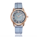 Minimalist women's quartz watch with a grey-blue leather strap and rose gold case - Light Blue