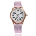 Fashion women's watch with rose gold case, pink honeycomb strap and white numeric dial - Pink