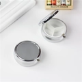 Portable round silver metal pill box with 3-compartment white plastic divider inside - 60mm Round 3-Grid