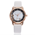 Montre à quartz minimaliste pour femme avec boîtier rose doré et bracelet en cuir blanc - Blanc