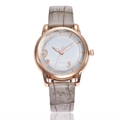 Minimalist women's quartz watch with rose gold case and grey embossed leather strap - Gray