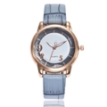 Women's quartz watch with light blue leather strap and rose gold round metal case - Light Blue