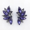Exaggerated cluster earrings with purple marquise cut crystals in dark metal finish - Transparent Ink Blue