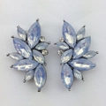 Western style leaf-shaped silver earrings with light blue opal and white rhinestones - Light Blue Opal
