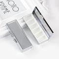 Silver rectangular metal pill box with 6 compartments and interior mirror - Small Rectangle 6-Grid