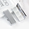 Portable silver round metal pill box with 3 compartments and internal mirror display - Small Rectangle 3-Grid