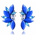 Blue and clear crystal winged earrings in square alloy setting with dark finish - Dark Blue