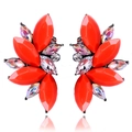 Exaggerated cluster drop earrings with orange marquise resin and crystal stones - Light Red