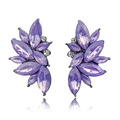 Fashionable purple crystal cluster stud earrings in dark gray alloy plating - Purple Opal