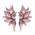 Detailed close-up of pink marquise gemstone earrings with black alloy wings - Pink Opal