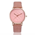 Slim women's quartz watch with pink grid dial and rose gold case on brown leather strap - Light Pink