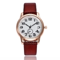 Fashionable quartz watch with rose gold case, large numeric dial and red black honeycomb strap - Red