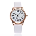Fashionable women's rose gold quartz watch with white dotted leather strap and diamond cut glass - White