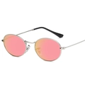 Retro oval sunglasses with silver metal frame and pink orange mirrored lenses - Silver Frame Red Mirror Lens