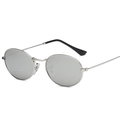 Vintage oval sunglasses with silver textured metal frame and light grey lenses - Silver Frame Silver Mirror Lens
