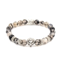 Men's dragon vein agate beaded bracelet featuring a vintage silver lion head charm - Silver Lion Head - Dragon Vein Agate